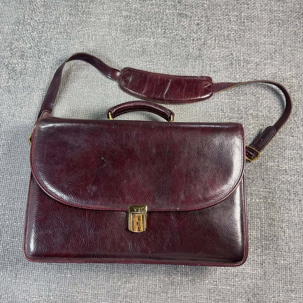 Jack Georges Leather Briefcase Unisex Large Burgundy Gold Hardware Vintage USA